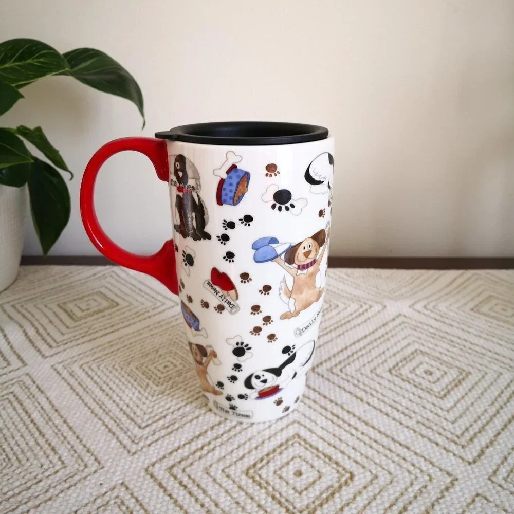 Cypress Ceramic Dog Lovers Traveling Coffee Mug 17‎ oz.